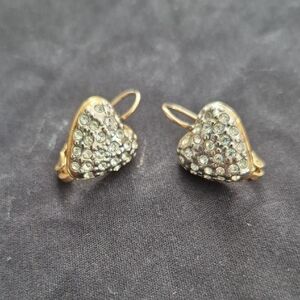 Gold and Crystal Heart Earrings